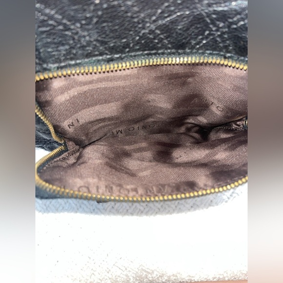 Antonio Melani Black Hobo Bag Glazed Quilted Leather Cargo Pockets Front U Bag - Picture 10 of 11